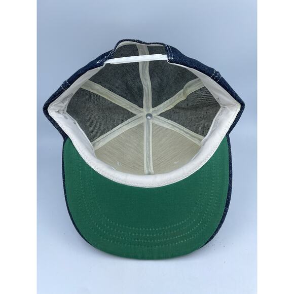 Vtg USA MADE Denim Cotton Gin Texas Patch Trucker Hat Snapback CROWELL CAP READ - Picture 10 of 12
